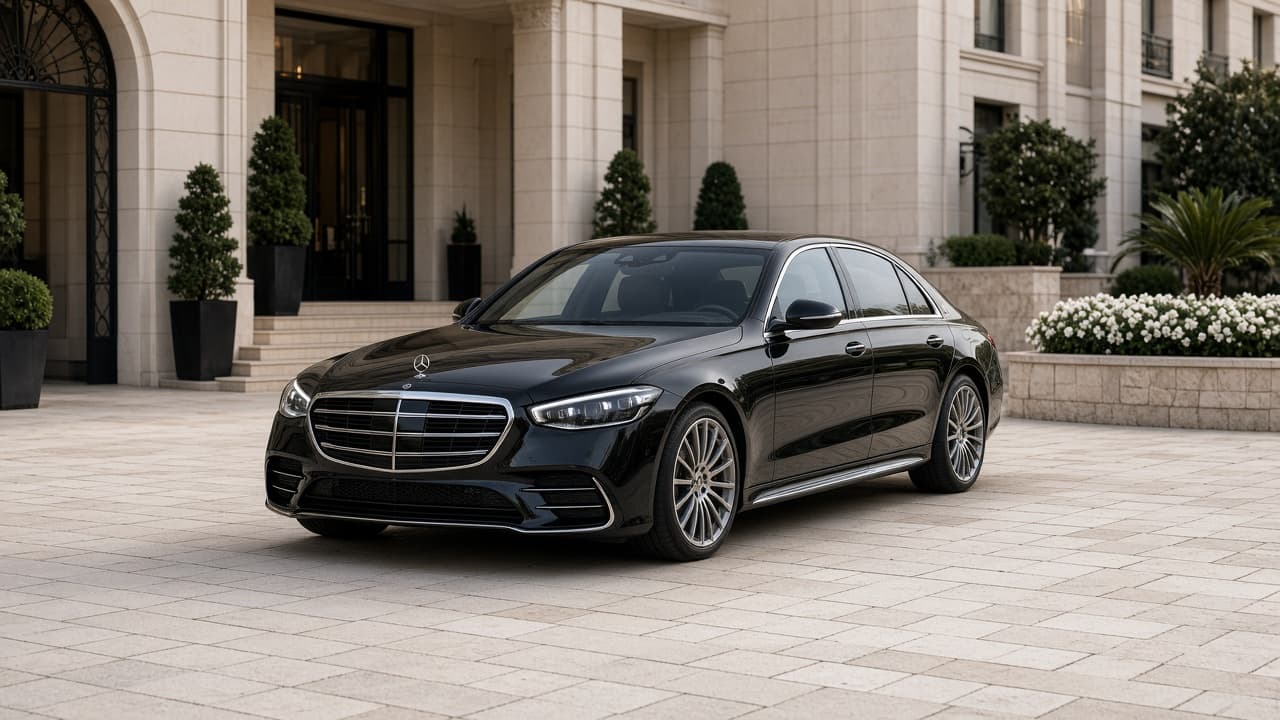Mercedes Classe S noire récente, berline avec chauffeur à Monaco