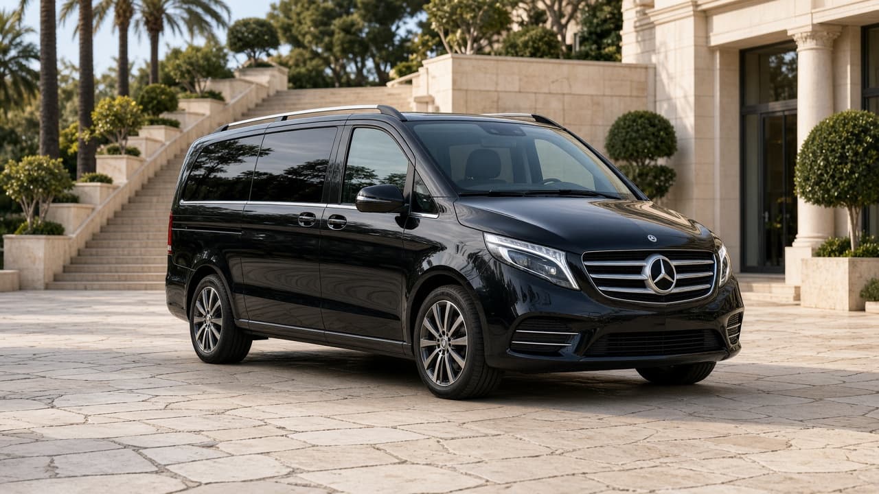 Mercedes Classe V noire récente, van avec chauffeur à Monaco